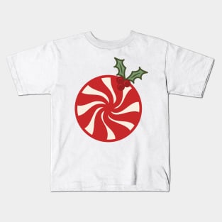 Retro Christmas Red Peppermint Candy Holly Berry Vintage Aesthetic Pattern Kids T-Shirt